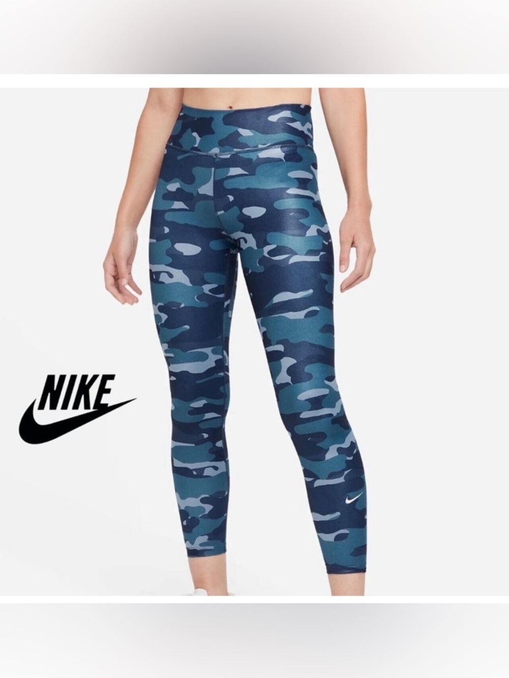 NWT $70 NIKE ONE TRAINING Women PLUS 1X Mid-Rise Camo Leggings in Blue